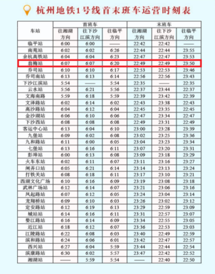 一號線杭州地鐵時間表