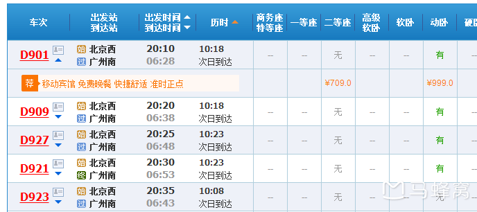 北京到廣州高鐵臥鋪